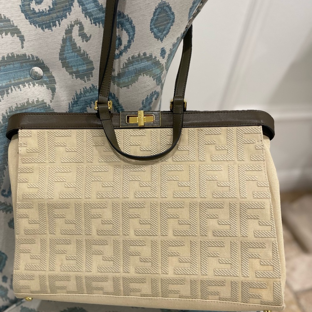 Cream and Brown Shoulder Bag